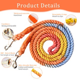 Tesitehi Multifunctional Rope Dog Leash 7.5 FT with Adjustable Double Swivel Hook Hands Free for Small Medium and Large Dogs Running Hiking Camping Walking (Colorful Rainbow)