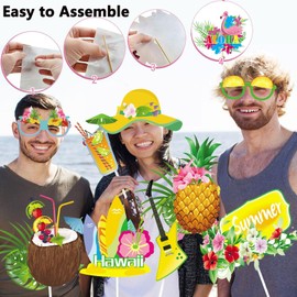 29 PCS Hawaiian Summer Party Photo Booth Props, LMSHOWOWO Aloha Luau Photo Booth Props, Funny Hawaiian Selfie Props for Summer Pool Hawaiian Party Tropical Theme Party Supplies