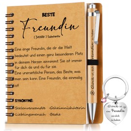 Sinmoe Gifts for Girlfriend Kraft Paper Spiral Notebook Best Friend Key Ring Ballpoint Pen Made of Wood Friendship Gifts Thank You Gift for Christmas Birthdays Graduations