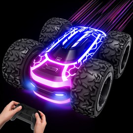 Tecnock Ferngesteuertes Auto ab 3 Jahre, RC Auto 360° Flip/Doppelseitige Drehung mit LED Licht, 4WD Offroad RC Drift Car, Outdoor Auto Spielzeug Geschenke für Kinder ab 3 4 5 6 7 8 9 Jahre