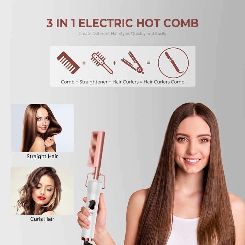 Hot Comb for Wigs Human Hair,Curling Iron with 12 Temp