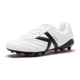 KELME Nebula Men's Soccer Cleats, Youth FG/AG Football Shoes, Athletic Lightweight Outdoor Firm Ground Training, Snug Fit, White, Size 11