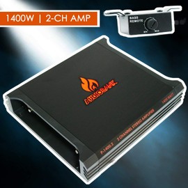 AUDIOBANK 2 Channel 1400 Watt A/B Class Car Audio Stereo BASS Amplifier P-1400.2 with Bass Remote Control + Complete 1500 Watts 8 Gauge Amplifier Installation Kit KIT