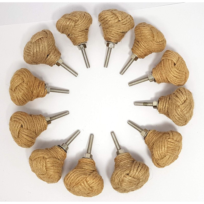 Lot of 12 Monkey Fist Jute Rope Shelves Drawer Knobs