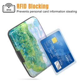 Rimilak Aluminuml Credit Card Holder, Mini Credit Card Wallet RFID Blocking Slim Metal Hard Case for Women Men, Field Painting, 油画