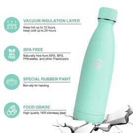 Stainless Steel Water Bottle, 500 ml, Thermos Flask, BPA-Free, Insulated Flask, Leak-Proof, Thermos Flask, Double-Walled for Sports, Bike, Office, Outdoor, Travel, School,