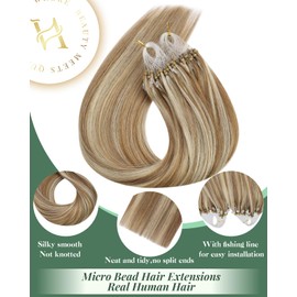 Ugeat 24 Inch Micro Loop Hair Extensions for Long Golden Brown Highlights Bleach Blonde Micro Ring Human Hair Extensions Cold Fusion 50G/50S #10/613
