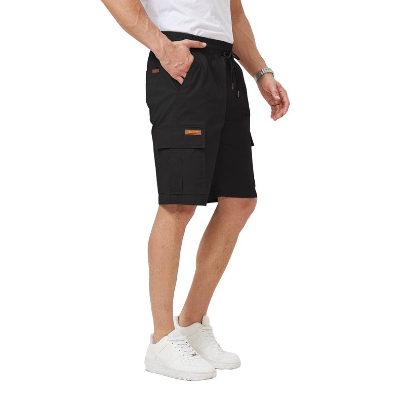 Ougelebo Men's Cargo Shorts Elastic Waist with Drawstring, black, M
