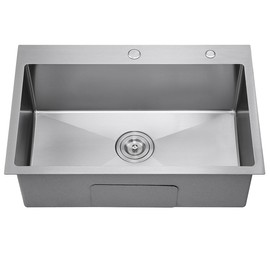 TSIBOMU 25x18 inch Drop-in Kitchen Sink Single Bowl with 2 Holes, 18 Gauge Stainless Steel Handmade Residential Topmount Kitchen Sink 9 inch Deep Basin Bowl (Brushed Nickel)