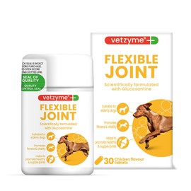 Vetzyme Flexible Joint Supplements for Dogs (30 Tablets) - Hip and Joint Care with Glucosamine, Tasty Chicken Flavour