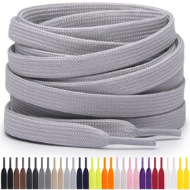 Miscly Flat Shoelaces - Various Lengths and Colours Available, lightgrey