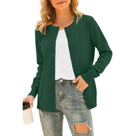 DEARCASE Women's Long Sleeve Open Front Knitted Cardigans Button Crew Neck Pullover Lightweight Plain Pullover, A06 Army Green