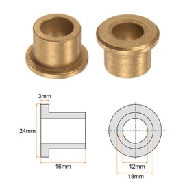 QUARKZMAN Flange Bearing Sleeve 12 mm Bore 18 mm OD 16 mm Length 3 mm Flange Thickness Bronze Bushing Self-Lubricating Sliding Bushing Sleeve for Industrial Systems Pack of 2