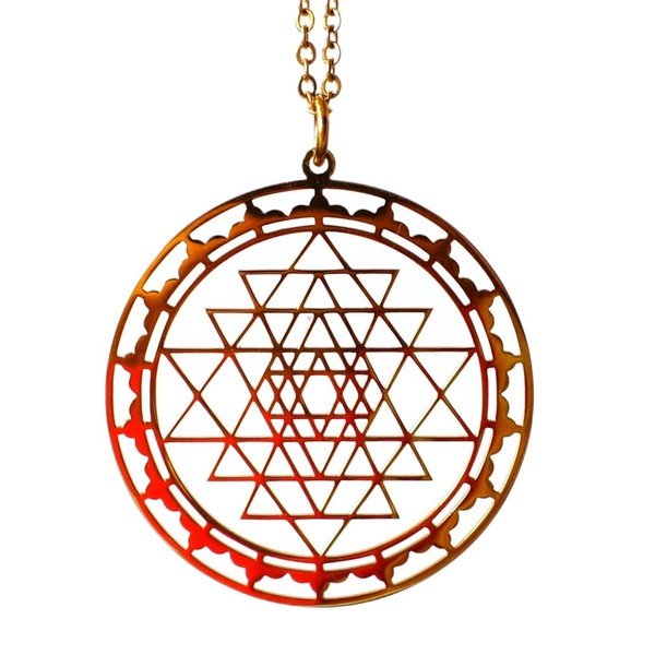 Roxxy Crystals Sri Yantra Sacred geometry necklace. Gold Sri Yantra geometry jewelry. Sacred geometry jewelry for men and women. Spiritual Meditation Healing necklace