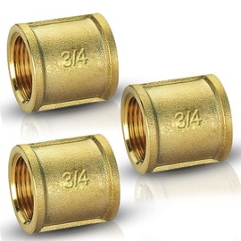 PipeSan Brass Sleeve Fitting 3/4 Inch, 3 Pieces 3/4 Inch Coupling Female Thread, Double Sleeve 3/4 Inch Brass for Drinking Water, Air, Gas and Heating Distribution