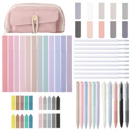 Candcamp 48 Pcs Aesthetic Stationery Set with Highlighters, Quick-Dry Pens, Sticky Notes, Magnetic Bookmarks, Pen Case & Refills, School Supplies for Students, Journaling, Office