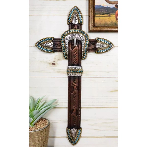 Rustic Western Brown Faux Tooled Leather Belt Buckle Concho Cowboy