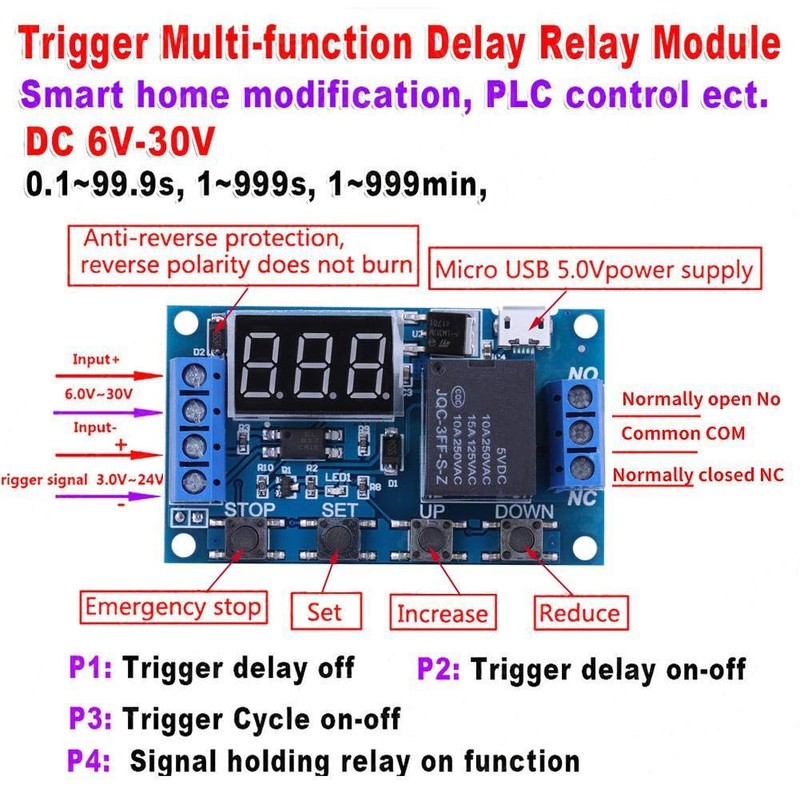 Automation relay, DC 6V-30V digital delay timer, timer switch module,