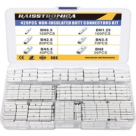 420PCS Non-Insulated Butt Connectors Kit,haisstronica 24-8 Gauge Non-Insulated Wire Connectors of Tinned Red Copper,Electrical Crimp Terminals