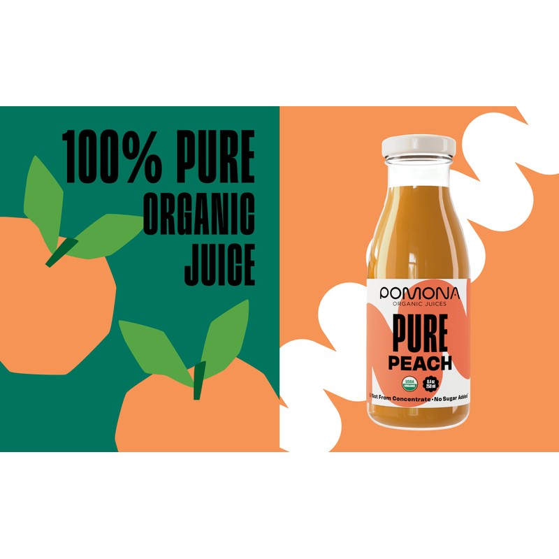 Pomona Organic Peach Juice (Pack of 12), Cold Pressed USDA