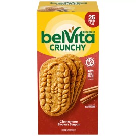 belVita Cinnamon Brown Sugar Breakfast Biscuits 25 Packs 4 Biscuits Each.