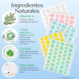 216 Parches para acné.108 Redondos y 108 Estrellas y Corazones! Parches hidrocoloides absorbentes para tratar la erupción de acné y espinillas para el