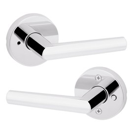 Kwikset Milan Interior Privacy Door Handle with Lock, Door Lever For Bathroom and Bedroom, Polished Chrome Reversible Keyless Push Button Lock Door Lever