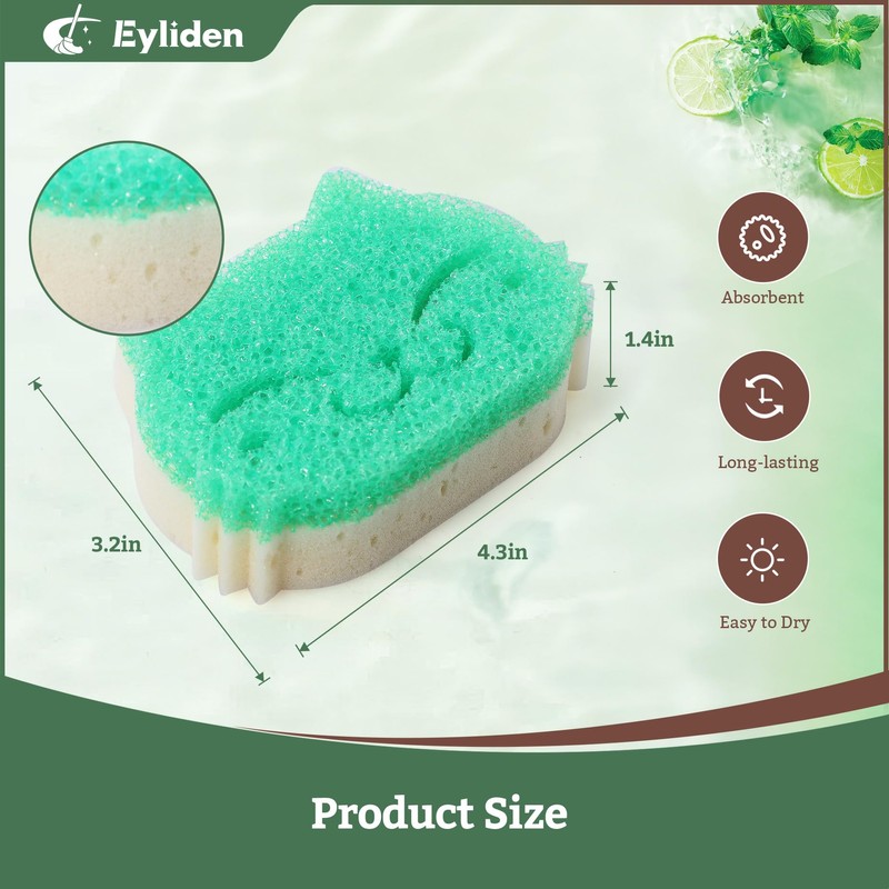 Eyliden 6 Pack Kitchen Scrub Sponges, Dual-sided Dish Scourers for