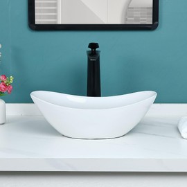 Davivy 16.5'' X 11.0'' White Oval Vessel Sink with Pop Up Drain,Small Oval Bathroom Vessel Sinks,White Ceramic Bathroom Sinks Above Counter,Boat Shape Oval Vessel Sink for Bathroom