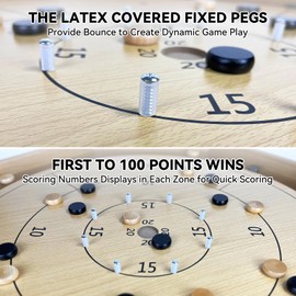 27 Inch Tournament Crokinole Board Game, 2 in 1 Crokinole and Checkers with 22” Playing Surface, Metal Pegs, Wooden Octagon Canadian Tabletop Board Game Krokinole for Families and Friends