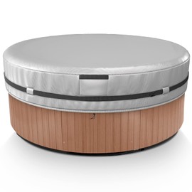 AKEfit Round Hot Tub Cover, 600D Polyester Waterproof for Hot Tub, UV Protection & Windproof, 80''x 14'', Silver