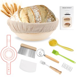 XSIEDVP Banneton Bread Proofing Basket,Sourdough Bread Baking Supplies,Sourdough Starter Kit with 9" Round Banneton Basket,Perfect Banneton Basket Gift Set for Making Beautiful Bread