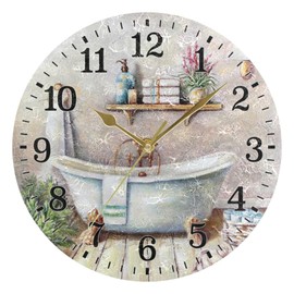 Silent Wall Clock for Bathroom Decorarion, Battery Powered No Ticking 10 Inch Round Small Plastic Horloge for Home, Living Room