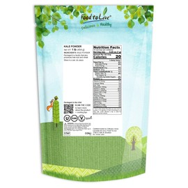 Food to Live Food to Live Kale Powder, 1 Pound - Made from Raw Dried Whole Leaves, Kosher, Vegan, Bulk, Great for Baking, Juices, Smoothies, Shakes, Tea, and Instant Breakfast Drinks. Good Source of Vitamin C