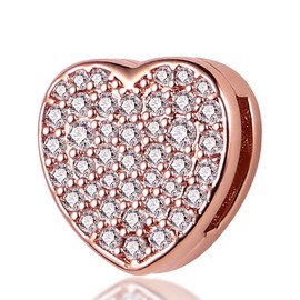 KUNSIR 925 Sterling Silver Clip-On Charm for Reflexions Mesh Bracelet Charm Bead fits Flat charm Bracelets Gift for Women（Heart Shape）