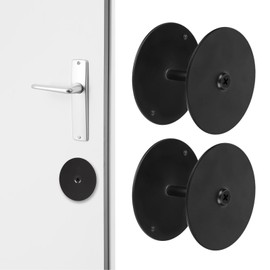2pcs Door Hole Cover Plate, Diameter 2-5/8in Door Knob Hole Cover Metal Door Deadbolt Hole Filler Plate with 4 Screws Door Knob Handle Lock Hole Filler Set for Home Security(Black)