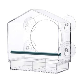 ZONADAH Hanging Wild Bird Feeder, 21.5 x 20.5 x 10 cm, Acrylic Bird Feeder with Suction Cups, Window Bird House, Hanging Cage House for Outdoor, Garden, Yard, Transparent