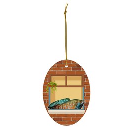 Sunflower Neon Blue Dwarf Gourami Portrait Window Christmas Ornament Oval Ceramic - Pet Owners Gifts