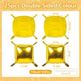 NISOCY 25PCS Gold Square Foil Balloons Wall Backdrop Metallic Double Sided Gold Balloons Tunnel Arch Kit for New Year Birthday Anniversary Graduation Party Decorations