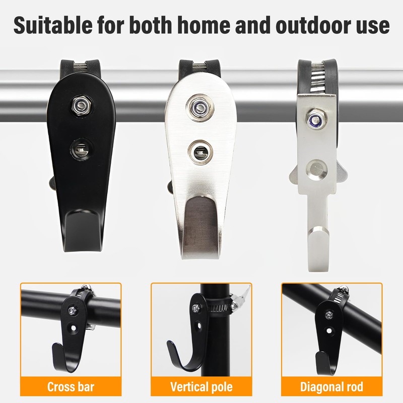 DOVORSY Tube Rod Hooks,Black Adjustable J-Hooks Made of Cold-Rolled Steel,