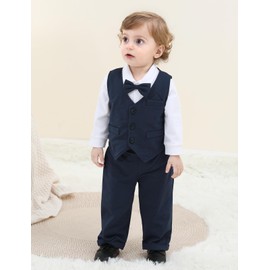 A&J DESIGN Baby Wedding Outfit Boy Infant Easter Gentleman Ring Bearer Formal Dress Suits 12-18 Months Navy Blue