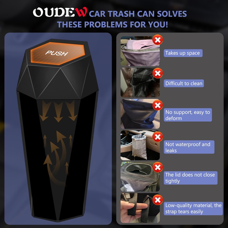 Car Trash Can with Lid, Leakproof, 15 Trash Bags, Black,