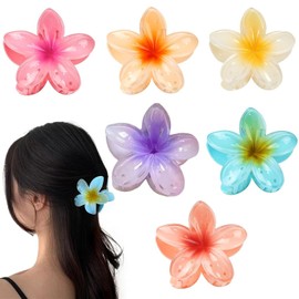 WADY Pinzas para El Cabello con Flores, 6 Pinzas Grandes para Cabello Grueso, Pinzas para El Cabello Antideslizantes, Pinzas para El Cabello con Flores Hawaianas, Pinzas de Garra de Flores (C6)