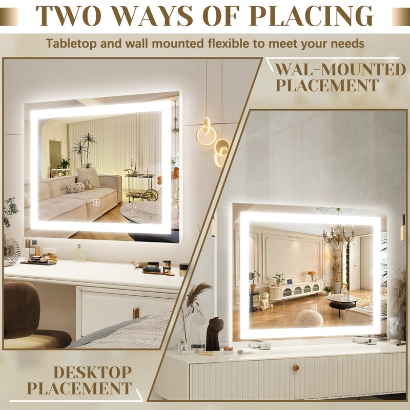 ROLOVE 22x20 Inch Lighted Vanity Mirror, 3-Mode Touch Dimming LED