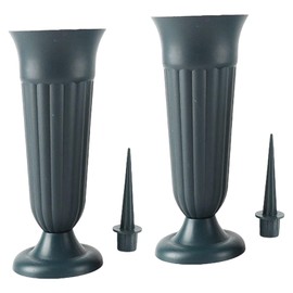 LOVIVER 2Pack Cemetery Vase W/Stake and Base Detachable Grave Decoration Flower Holder Memorial Vase Cemetery Grave Cone Vase for Outdoor, Dark Green