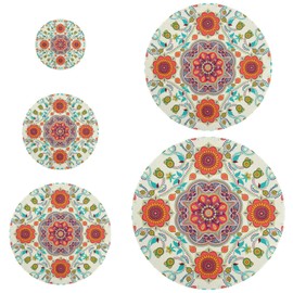 Tatenale 5Pcs Cloth Bowl Covers Reusable in 5 Size Elastic Bowl Covers Polyester Fabric Stretch Washable Food Storage Cover for Fruit Picnic Bread Proofing Orange Mandala