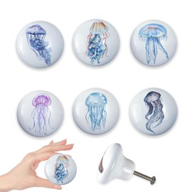 Lasyman Set of 6 Ceramic Beach Coastal Themed Cabinet Drawer Dresser Knobs Octopus Door Handle and Pulls 1.5 X 1.5 Inches