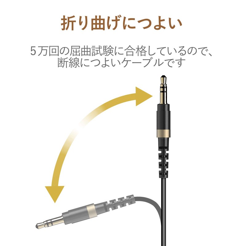 Elecom AX-35MS10BK Audio Cable, 3.3 ft (1 m), Auxiliary 3.5