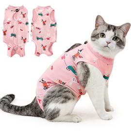 Eyein Cat Recovery Suit, Comfortable Cat Surgery Recovery Suit, Cone Collar Alternative for Female Male Cats, Kitten Onesie Pet Surgical Spay Recovery Suit for Abdominal Wound Skin Diseases(Pink,S)