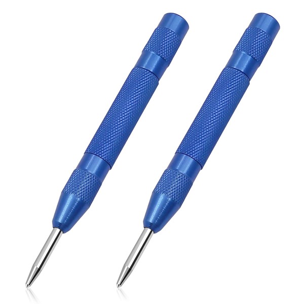 2 Pcs Automatic Center Punch,Multicolored Spring Loaded Center Hole Punch Alloy Steel 5.2 inch Automatic Center Punch Tool Heavy Duty Center Punch for Metal Wood Window Glass (Blue)
